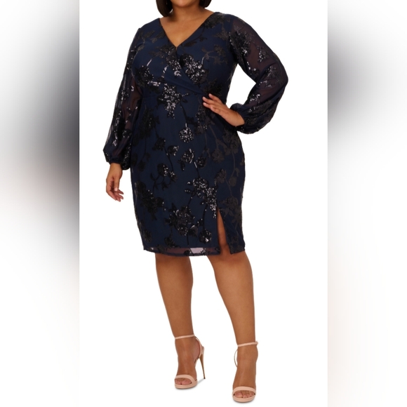 Adrianna Papell Dresses & Skirts - Adrianna Papell Plus Size Floral-Sequined Sheath Dress - Midnight